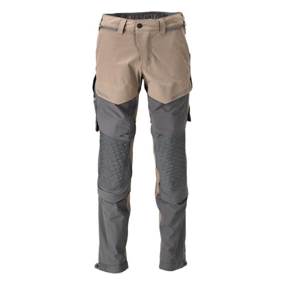 Broek, kniezakken, stretch, lichte broek, donker zandbeige/antracietgrijs