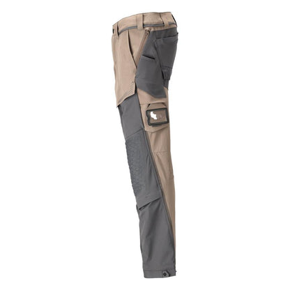 Broek, kniezakken, stretch, lichte broek, donker zandbeige/antracietgrijs