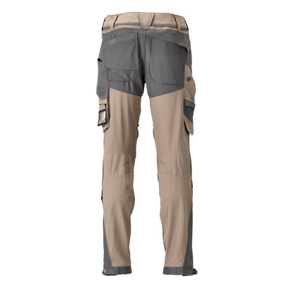 Broek, kniezakken, stretch, lichte broek, donker zandbeige/antracietgrijs