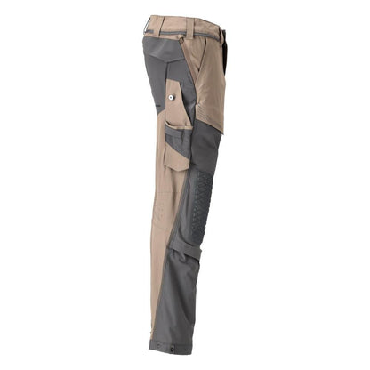 Broek, kniezakken, stretch, lichte broek, donker zandbeige/antracietgrijs