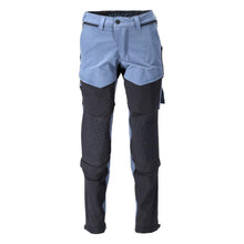 Broek, kniezakken, stretch, lichte broek, steenblauw/zwartblauw