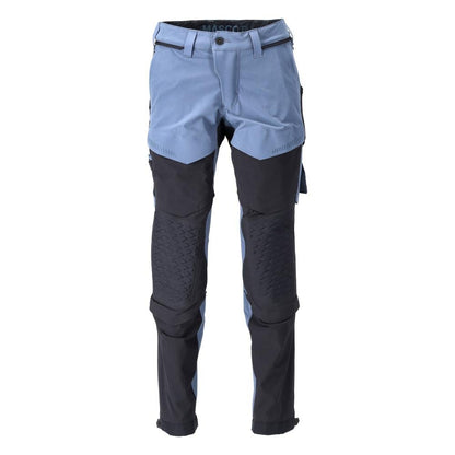 Broek, kniezakken, stretch, lichte broek, steenblauw/zwartblauw