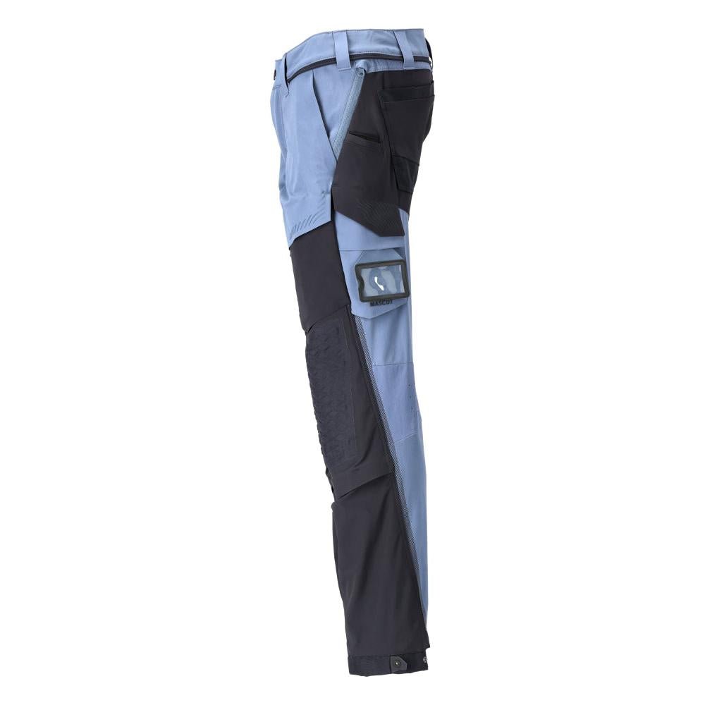 Broek, kniezakken, stretch, lichte broek, steenblauw/zwartblauw