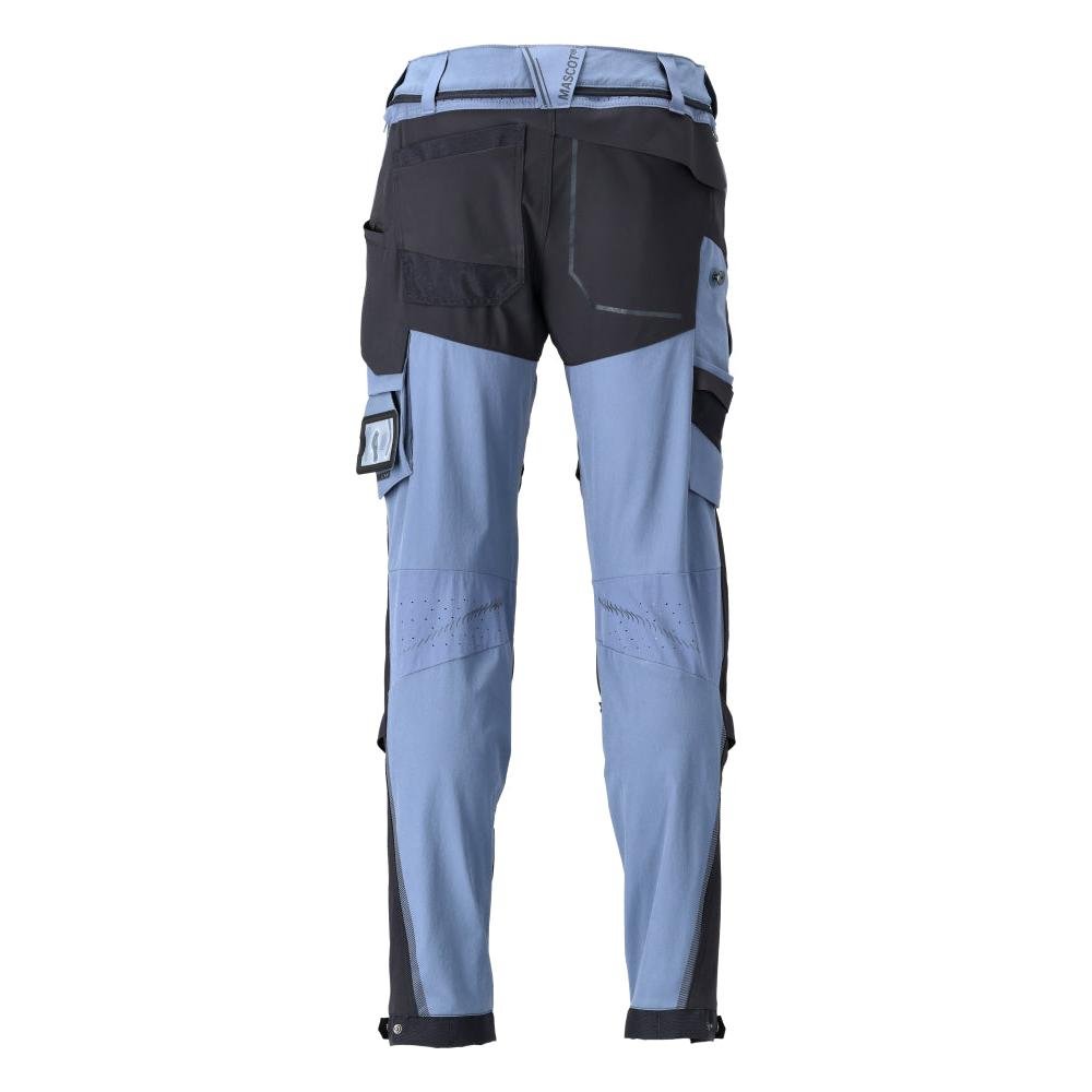 Broek, kniezakken, stretch, lichte broek, steenblauw/zwartblauw