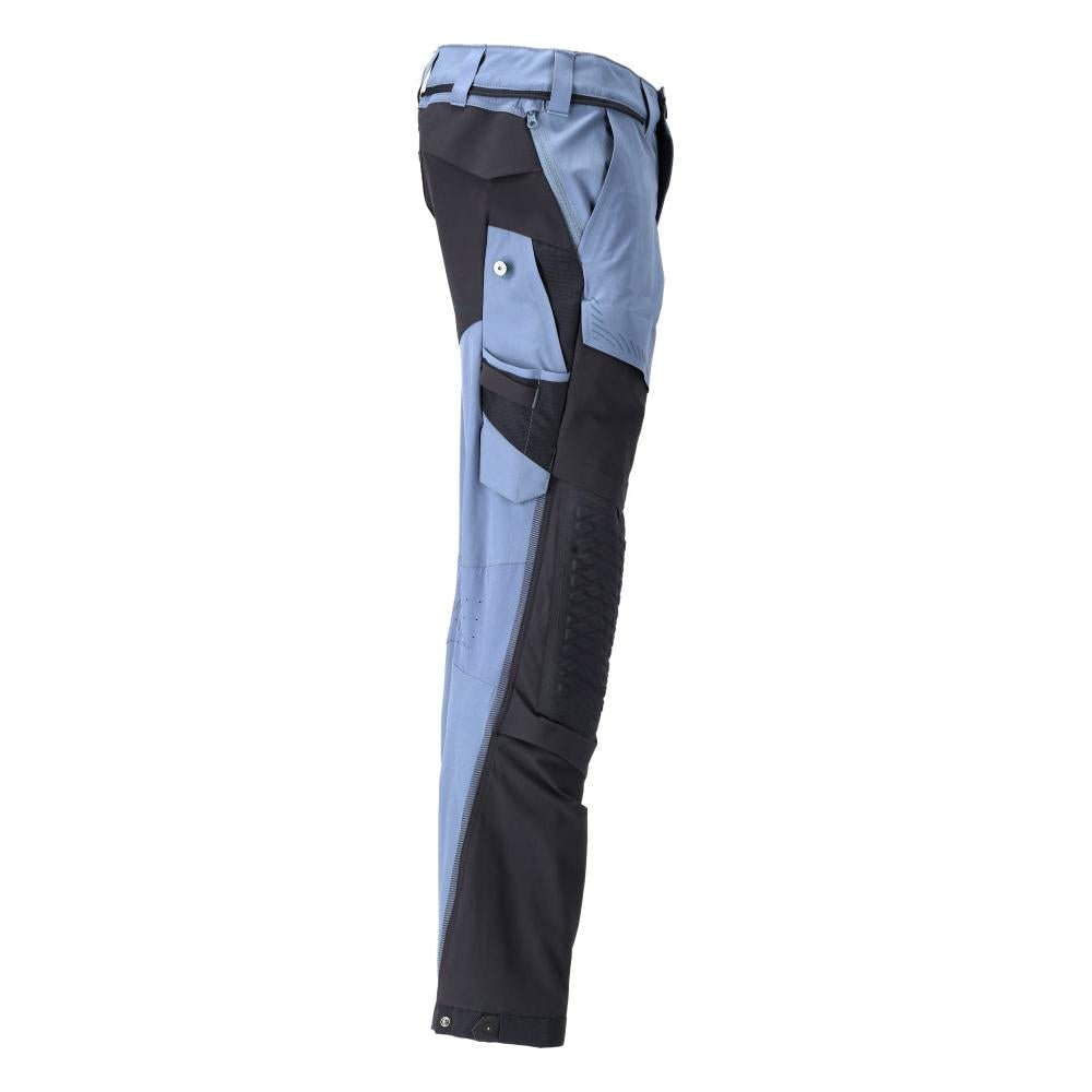 Broek, kniezakken, stretch, lichte broek, steenblauw/zwartblauw