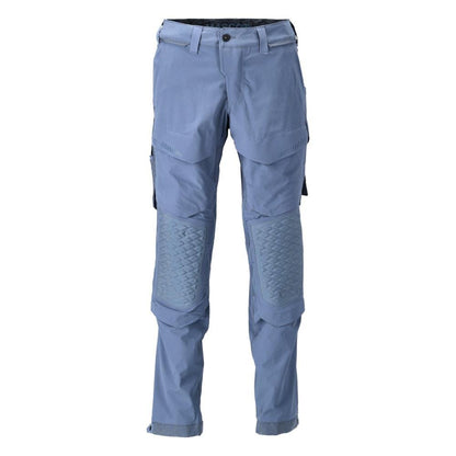 Broek, kniezakken, stretch, lichte broek, steenblauw