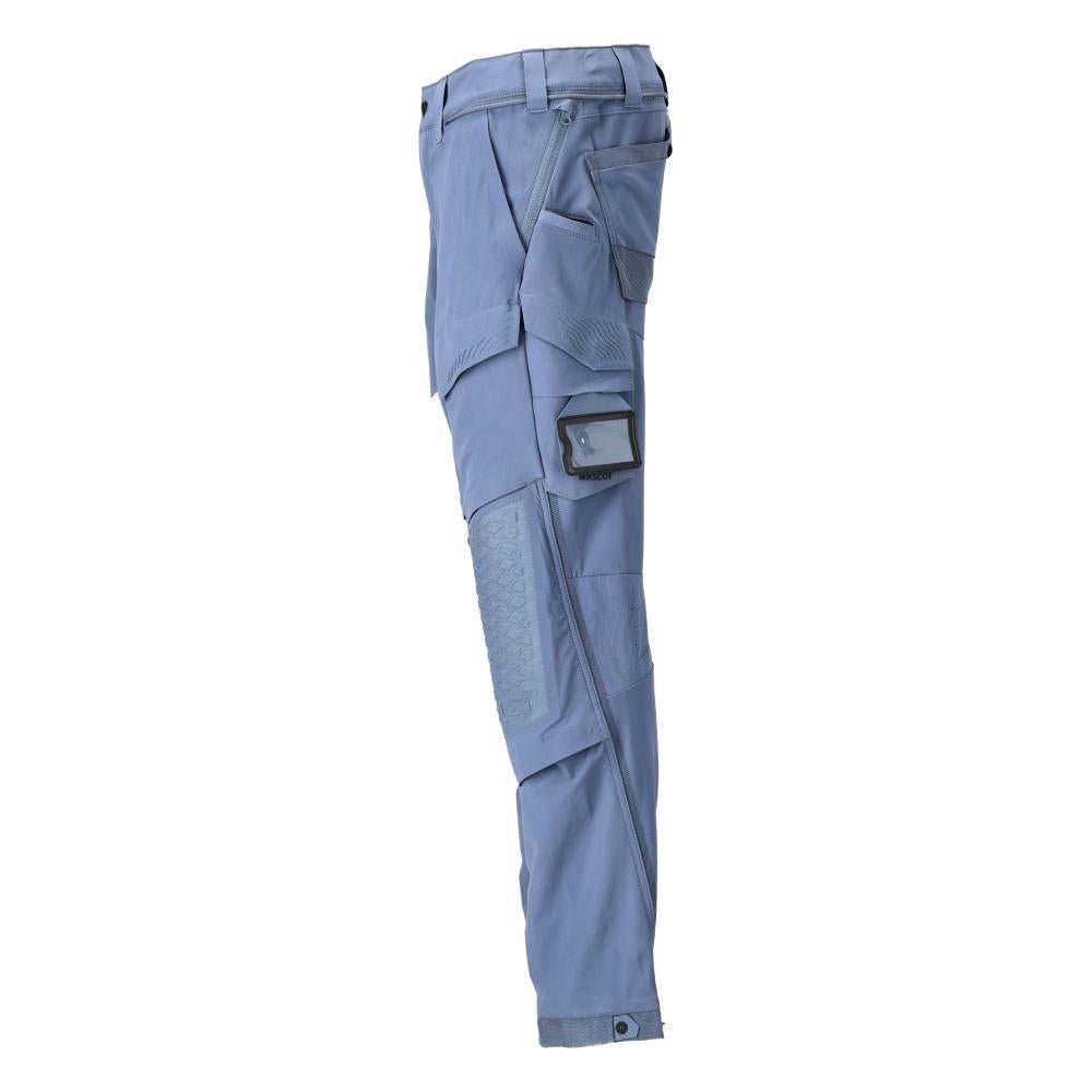 Broek, kniezakken, stretch, lichte broek, steenblauw