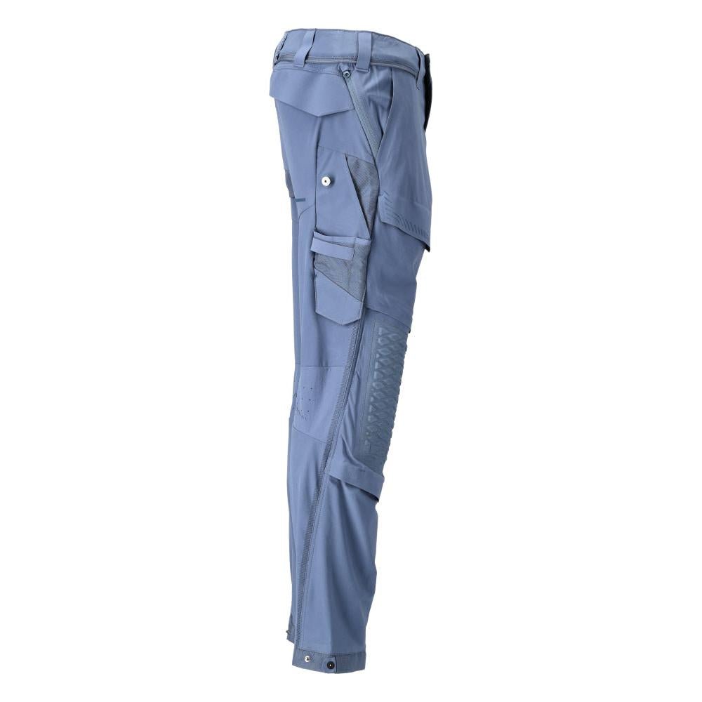 Broek, kniezakken, stretch, lichte broek, steenblauw