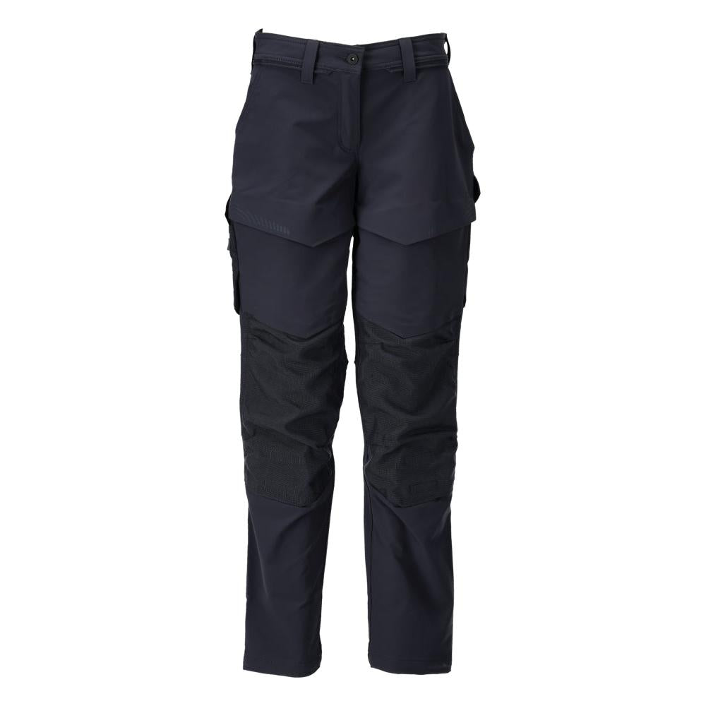 Broek met kniezakken, damesbroek, zwartblauw