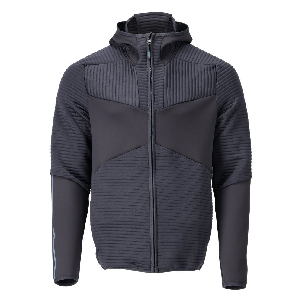 Fleece trui, capuchon, microfleece jack met ritssluiting, zwart-blauw