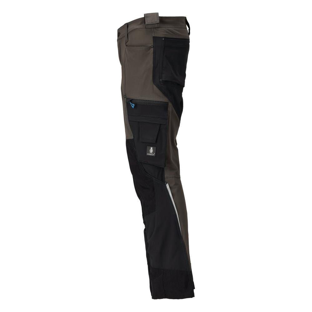 Broek met kniezakken, stretch, lichte broek, donker antraciet/zwart