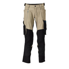 Broek met kniezakken, stretch, lichte broek, licht kaki/zwart