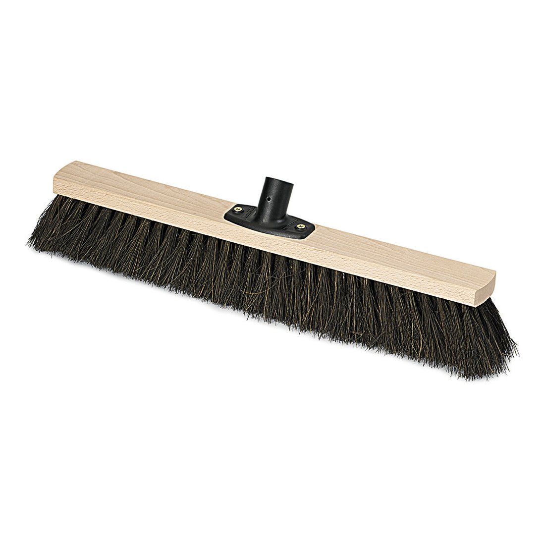 De Nölle Profi Brush Power Stick Saalbesen Arenga van Nölle Profi Brush Borstels- & Penseltechniek e.K. heeft zwarte borstelharen, een robuust houten blok en een centrale steelbevestiging - perfect voor de professionele reiniging. Afgebeeld op een witte achtergrond.