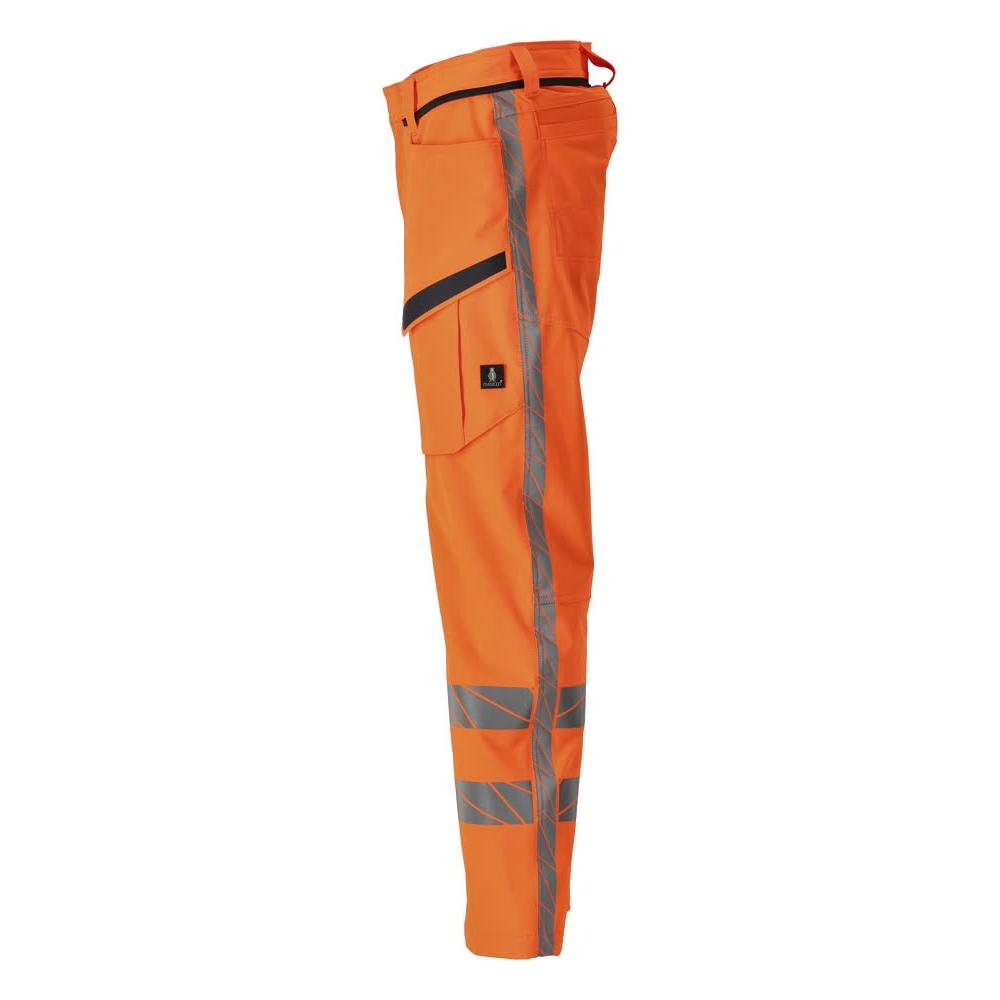 Broek met dijbeenzakken, stretchbroek, signalisatie oranje