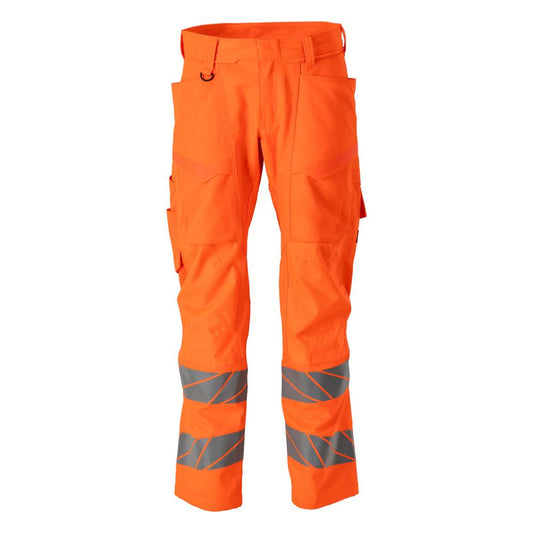 Broek met kniezakken, broek met stretch inzetstukken, signalisatie oranje