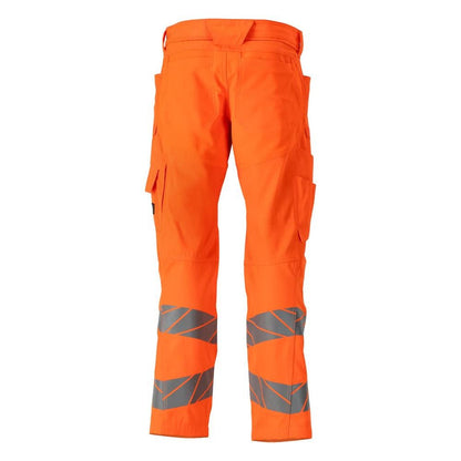 Broek met kniezakken, broek met stretch inzetstukken, signalisatie oranje