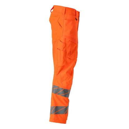 Broek met kniezakken, broek met stretch inzetstukken, signalisatie oranje