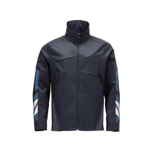 Jas, stretch, metalen werkjas met ritssluiting, zwart-blauw
