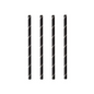 Vier PAPSTAR cocktailrietjes 7 mm, zwart/wit "Stripes", 15 cm (250 stuks) van PAPSTAR GmbH zijn verticaal op een witte achtergrond gerangschikt en benadrukken deze stijlvolle en milieuvriendelijke papieren rietjes.