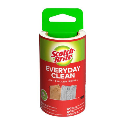Een Scotch-Brite™ Everyday Clean vervangende pluisroller van 3M Deutschland GmbH, met rood-groen etiket en afbeelding van trui & slang, bevat 30 vellen per verpakking (1 stuk).