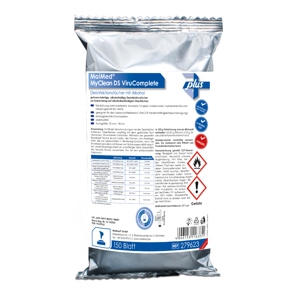 MaiMed MyClean DS ViruComplete Navulling 120 stuks. Doekjes geweekt-neutraal 15x18cm | Pak (150 stuks)