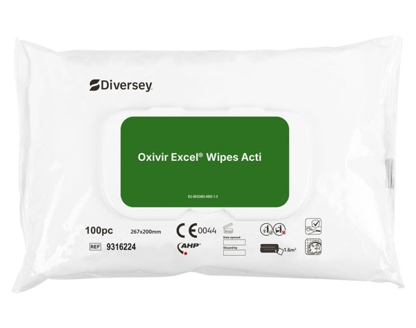 Diversey Oxivir® Excel Wipe desinfectiedoeken met een breed scala aan effecten | Pakket (100 handdoeken)