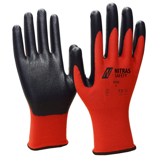 NITRAS nylon handschoenen, rood/zwart