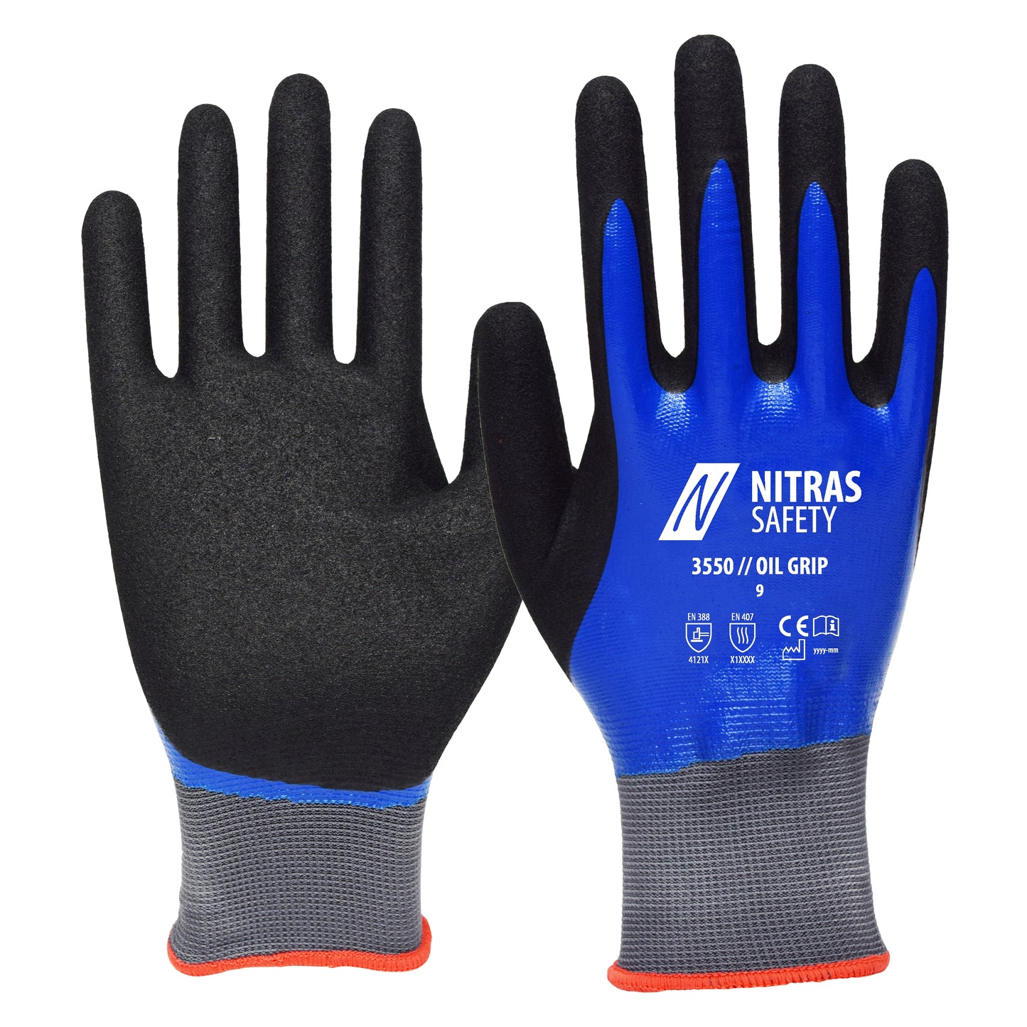 NITRAS OIL GRIP, montagehandschoenen, blauw/zwart