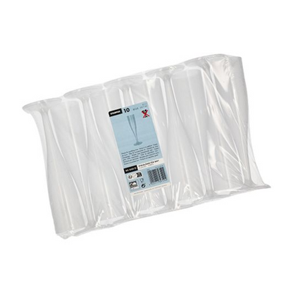 Een verpakking van tien Starpak 10 herbruikbare stielglazen van Starpak is verzegeld in een doorzichtige kunststofverpakking, met aan de voorkant een etiket met productinformatie en barcodes.