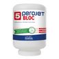 Een grote witte 4-kg-patroon met het opschrift "Dr. Schnell PEROJET BLOC 5 vaatwasmiddel voor commerciële vaatwassers, chloorhoudend" toont Duitse tekst, een groen certificeringssymbool en het logo van DR.SCHNELL GmbH & Co. KGaA-logo.