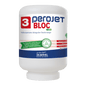 Een witte 4 kg cartridge met het opschrift "Dr. Schnell PEROJET BLOC 3 ECO vaatwasmiddel voor commerciële vaatwassers, ecologisch" van DR.SCHNELL GmbH & Co. KGaA is aan de voorkant voorzien van ecologische keurmerken.