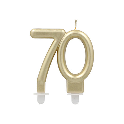 Die PAPSTAR GmbH Jubiläumskerzen mit Halter 7 cm "gold" ist eine goldfarbene Kerze mit Halter, ideal für Geburtstage oder Meilensteinfeiern.