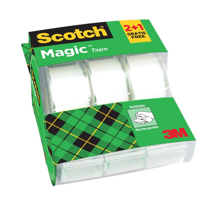 Scotch® Magic™ Onzichtbare Plakband van 3M Deutschland GmbH: Set bevat 2 rollen (19 mm x 7,5 m) plus 1 gratis handdispenser - perfect voor op kantoor en elke handdispenser.