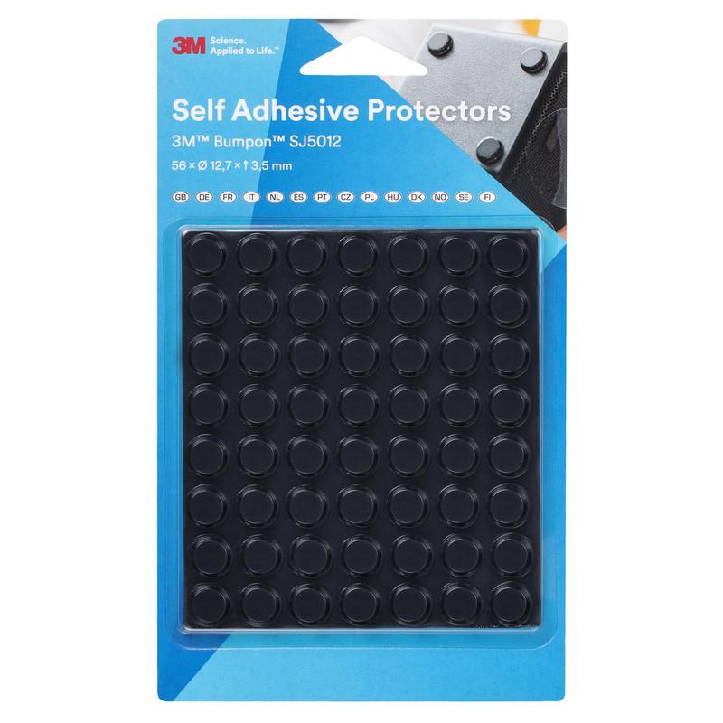 3M™ Bumpon™ SJ5012BL Minipakket elastische bumpers, zwart, 56 stuks, 12,7 x 3,5 mm, zelfklevend natuurrubber R-30 | Pak (56 stuks)