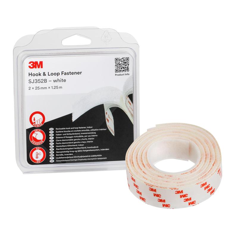 3M™ Klittenband SJ352B, Wit, 25 mm x 1,25 m, 4,4 mm, Blister IPC | Pak (1 rol)