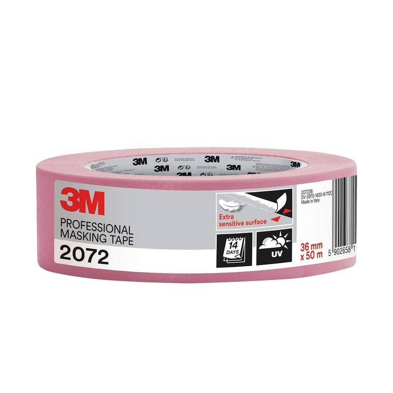 3M™ Schildersmaskeringstape 2072 voor extra delicate oppervlakken, roze, 36 mm x 50 m, 1 rol/pak | Pak (1 rol)