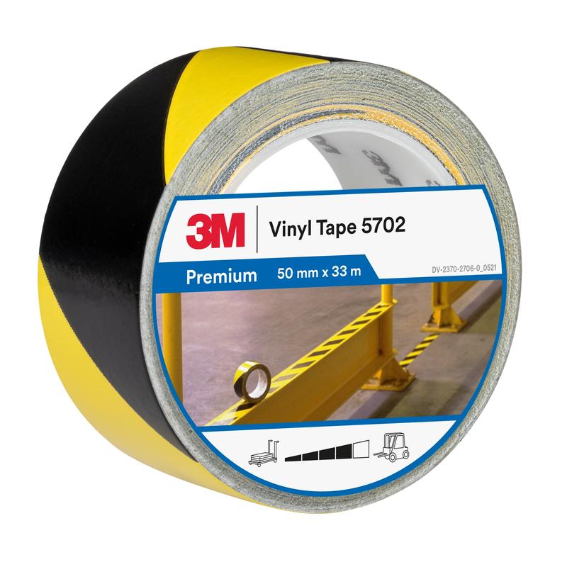 3M™ Gevarenmarkeringstape 5702, geel/zwart, 50 mm x 33 m, 0,14 mm, afzonderlijk, handig verpakt | Pak (1 rol)