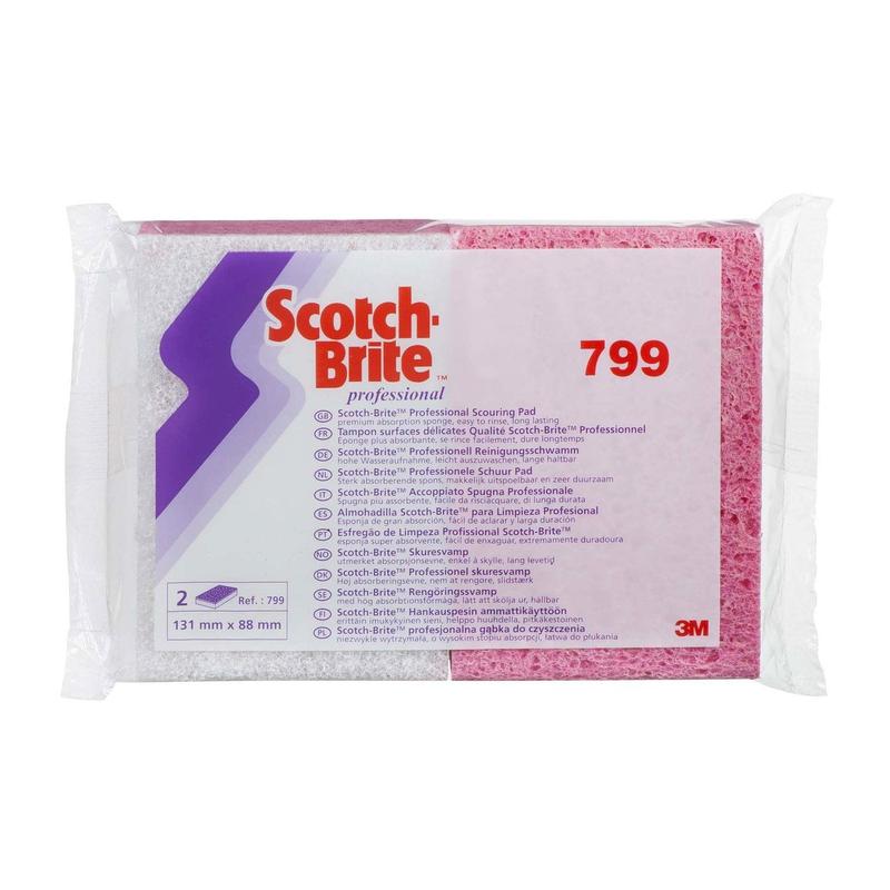 3M™ Scotch-Brite™ Cellulosespons 799, Roze/Wit, 88 mm x 131 mm, 24 x 10 stuks/doos | Pak (10 stuks)