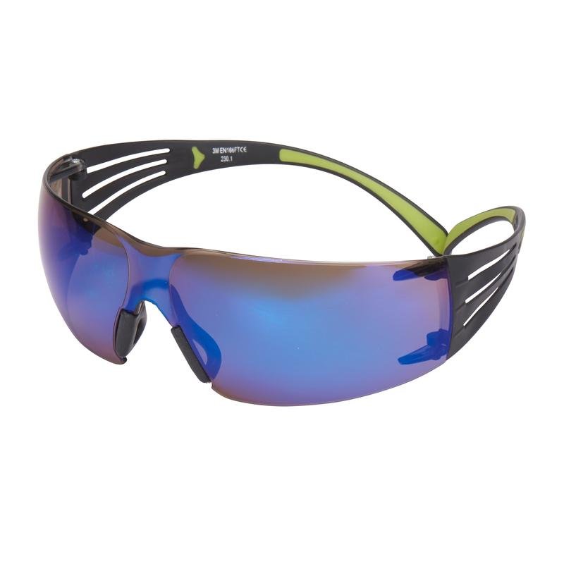 3M™ SecureFit™ 400 veiligheidsbril, zwart/groene poten, antikrascoating, blauwe lens, gespiegeld, SF408AS-EU | Pak (1 stuk)