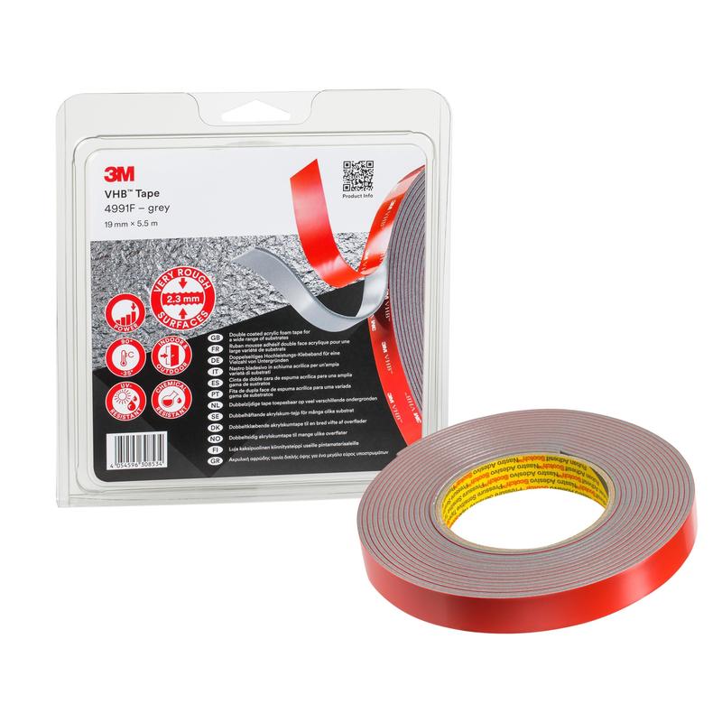 3M™ VHB™ Plakband 4991F, Grijs, 19 mm x 5,5 m, 2,3 mm, individueel verpakt | Pak (1 rol)