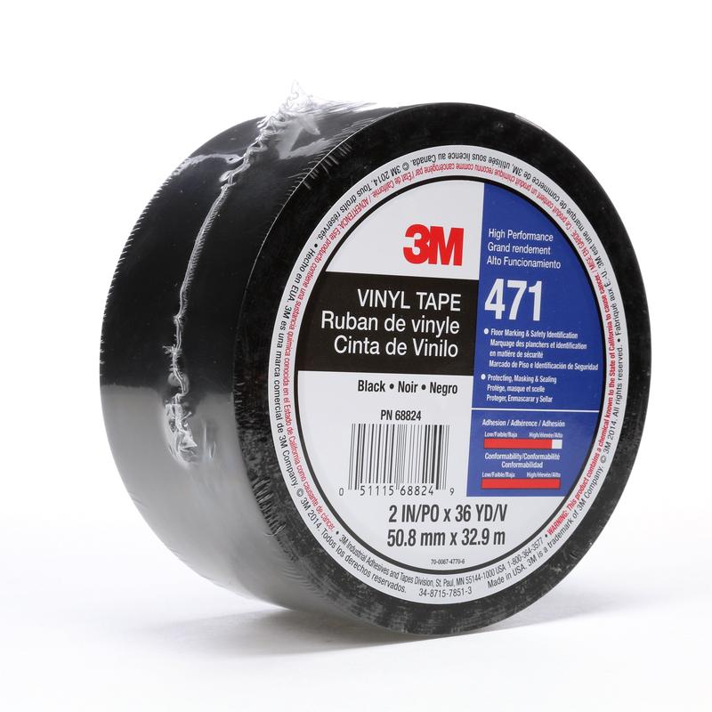 3M™ Zachte PVC-tape 471, Zwart, 50 mm x 33 m, 0,14 mm, afzonderlijk verpakt | Pak (1 rol)