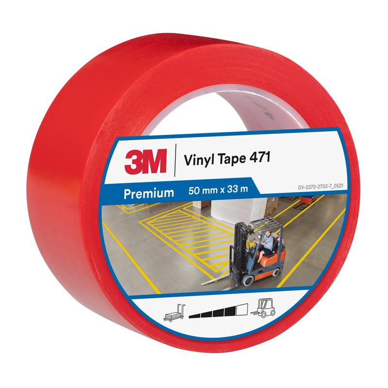 3M™ Zachte PVC-tape 471, Rood, 50 mm x 33 m, 0,14 mm, afzonderlijk verpakt | Pak (1 rol)