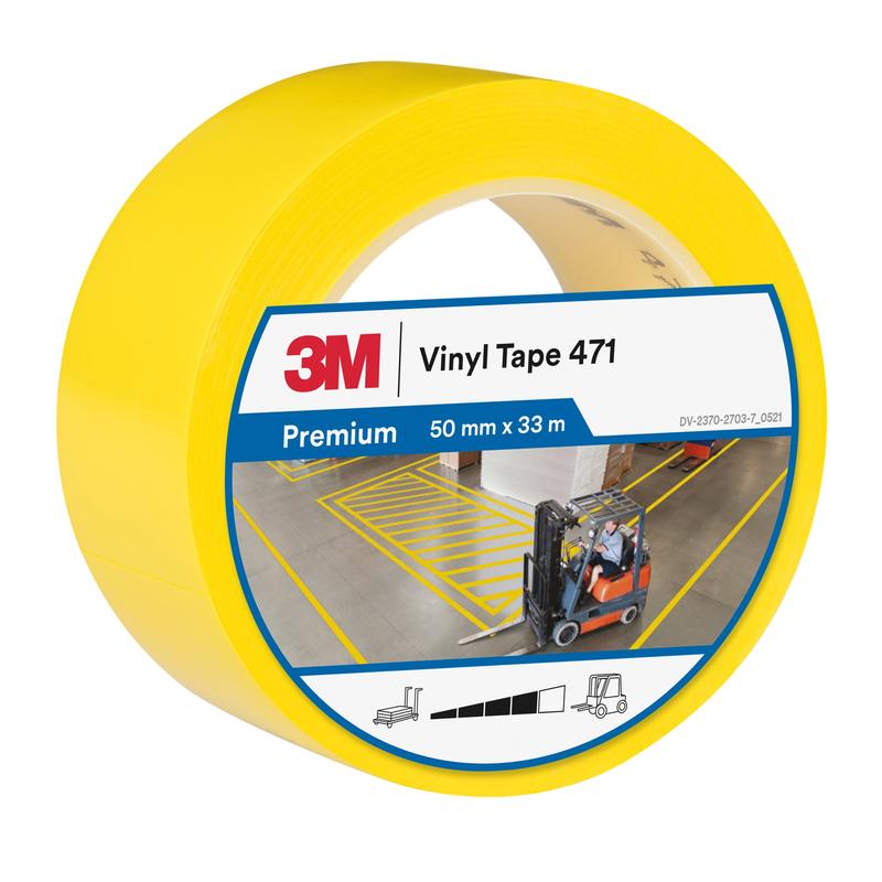 3M™ Zachte PVC-tape 471, geel, 50 mm x 33 m, 0,14 mm, afzonderlijk verpakt | Pak (1 rol)