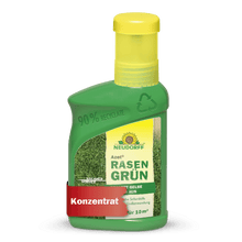 Azet RasenGrün van Neudorff Shop komt in een groene kunststof fles (90% gerecycled), gele dop, grasafbeelding, en is een gazonverzorgingsconcentraat voor 10 m², dat een sappig groen gazon in slechts 4 dagen belooft.