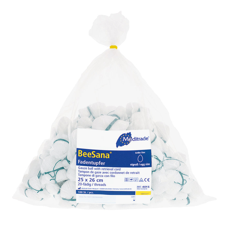 BeeSana® draadwattenstaafje niet-steriel met RöKo, 25 x 26 cm, eiergrootte, groene draad | Pak (1 stuk)