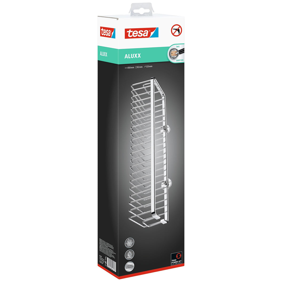 tesa ALUXX Duschkorb ohne Bohren, 45cm breit, inkl. Klebelösung