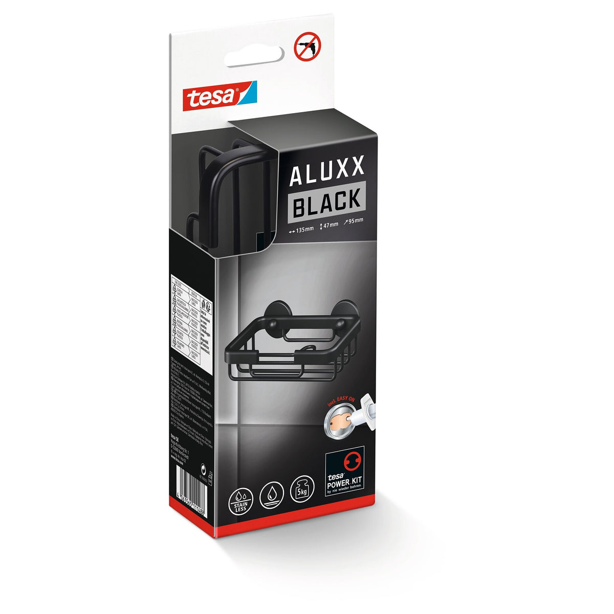 tesa ALUXX BLACK Seifenkorb, mattschwarz, für Dusche und Badewanne