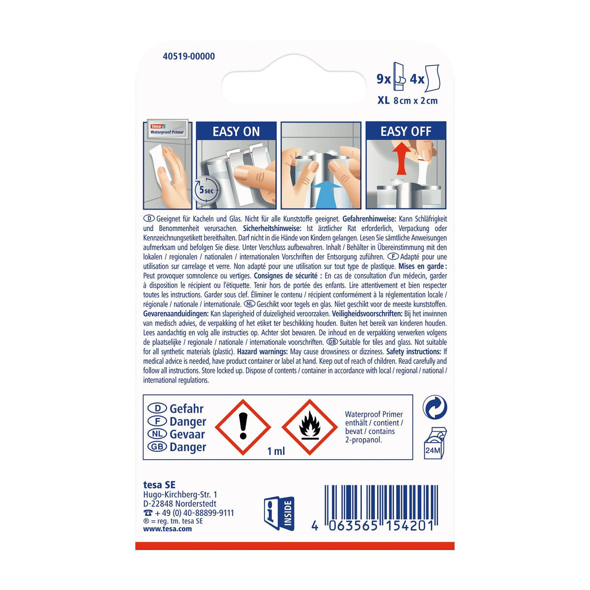tesa Powerstrips Waterproof XL, Nachfüllpackung, selbstklebende Befestigungslösung für Bäder, weiß