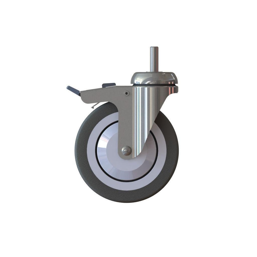 Het TASKI Trolley Wiel - Standaard van Diversey Deutschland GmbH & Co. OHG is een 125 mm groot, zwenkbaar wiel met rem, met een donkere rubberen rand en metalen kern, dat is ontwikkeld voor de TASKI Trolley. De verpakking bevat 1 wiel.