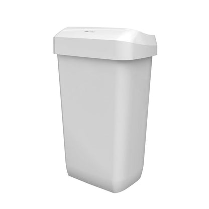 De CWS ParadiseLine afvalbak Paper Bin (Wit, 23 l) kenmerkt zich door een modern, minimalistisch ontwerp met gladde randen en een gesloten deksel. Afgebeeld is de witte, rechthoekige kunststofbak van CWS voor een eenvoudige witte achtergrond.